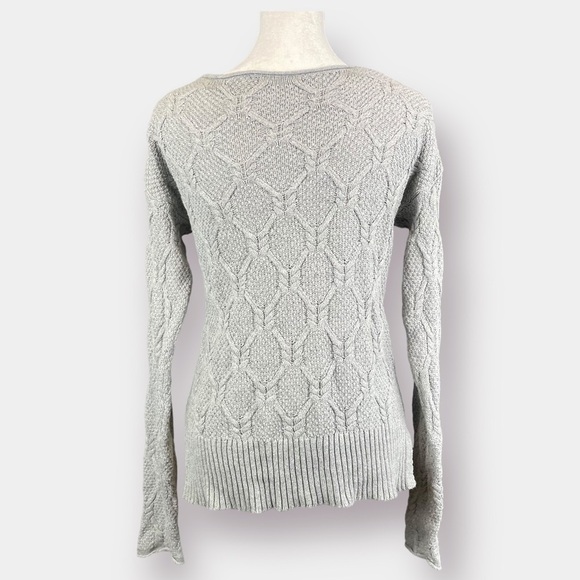 Gray Cable Knit V Neck Sweater - Picture 2 of 5